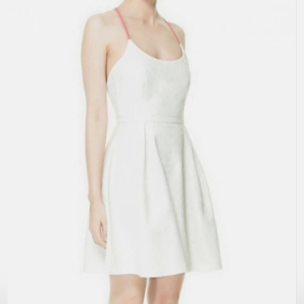 5 For $50 Zara Chic White Mini Flared Dress with neon Pink Straps